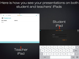 Here is how you see your presentations on bothHere is how you see your presentations on both
student and teachers' iPadsstudent and teachers' iPads
StudentStudent
iPadiPad
TeacherTeacher
iPadiPad
 