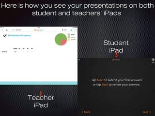 Here is how you see your presentations on bothHere is how you see your presentations on both
student and teachers' iPadsstudent and teachers' iPads
StudentStudent
iPadiPad
TeacherTeacher
iPadiPad
 