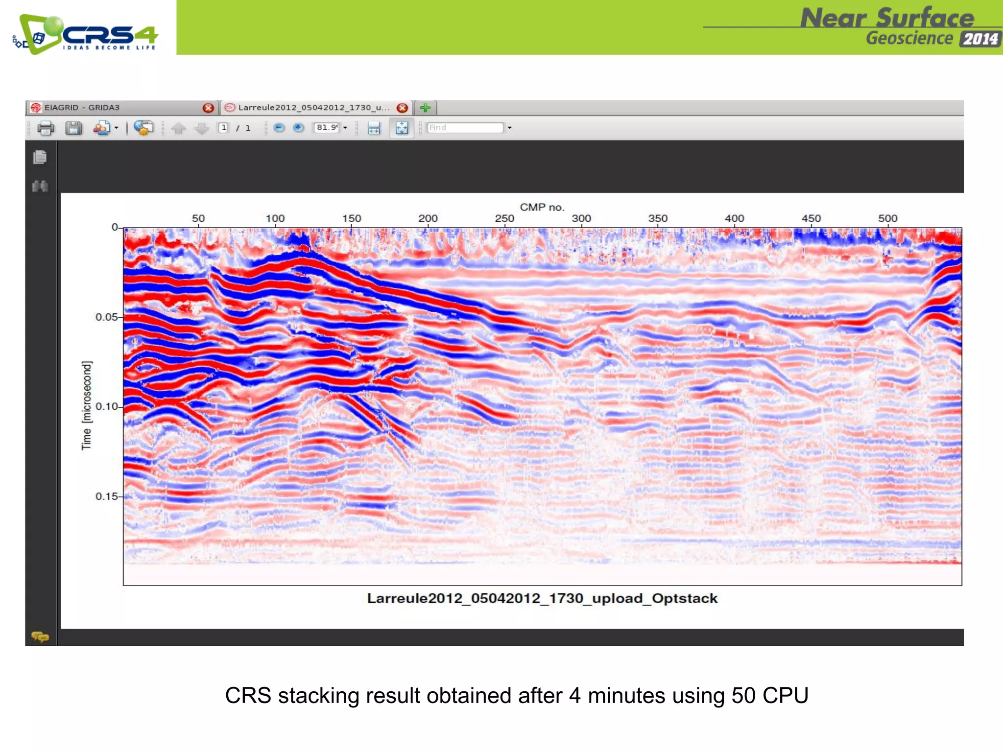 CRS stacking result obtained after 4 minutes using 50 CPU
 