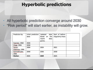 Hyperbolic predictions
• All hyperbolic prediction converge around 2030
• “Risk period” will start earlier, as instability will grow.
 