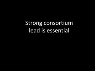 Strong consortium 
lead is essential 
 