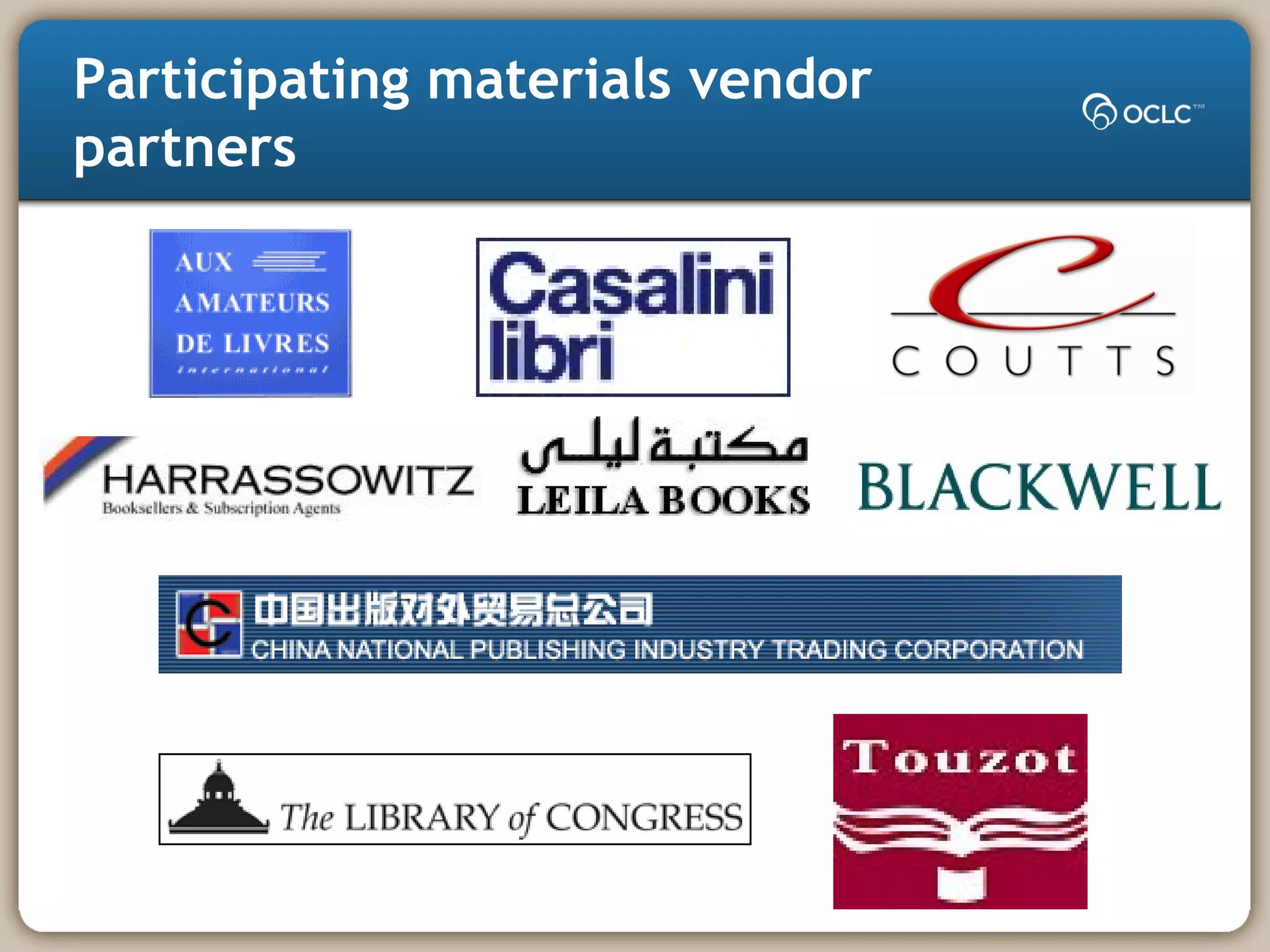 Participating materials vendor
partners
 