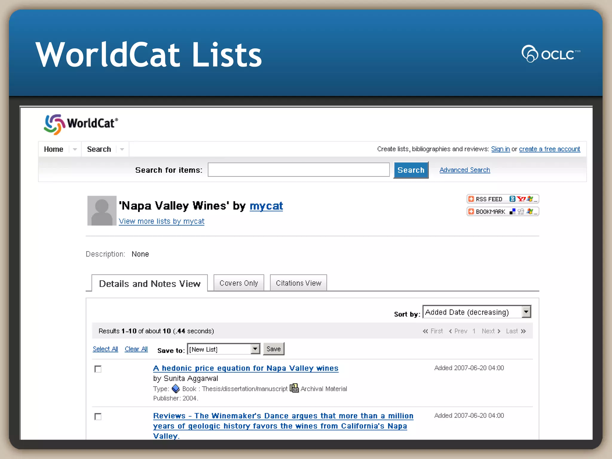 WorldCat Lists
 