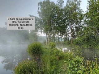 É hora de se aquietar e 
olhar no sentido 
contrário, para dentro 
de si. 
 