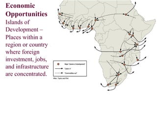 Economic
Opportunities
Islands of
Development –
Places within a
region or country
where foreign
investment, jobs,
and infrastructure
are concentrated.
 
