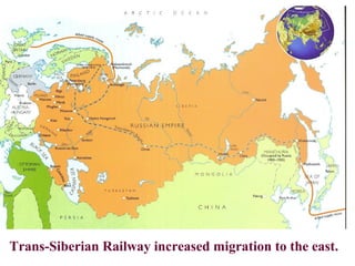Trans-Siberian Railway increased migration to the east.
 