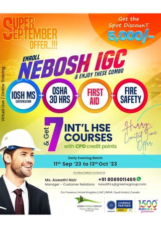 Nebosh IGC with 7 International Courses  Sep Evening Batch 