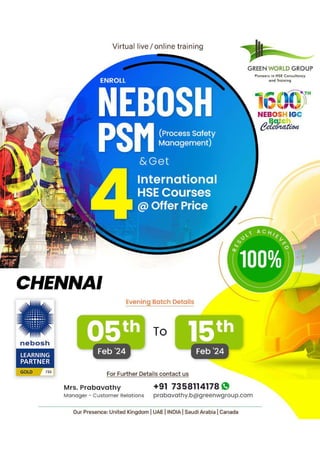 The key to overcoming HSE challenges  -Nebosh PSM Course  In Chennai