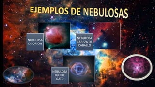 NEBULOSA
DE ORIÓN
NEBULOSA
CABEZA DE
CABALLO
NEBULOSA
OJO DE
GATO
 