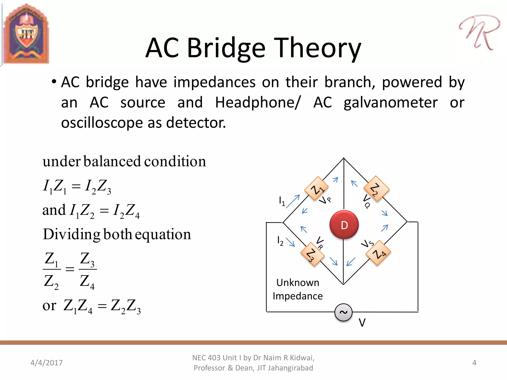 AC bridges Inductance and Capacitance measurement PPT