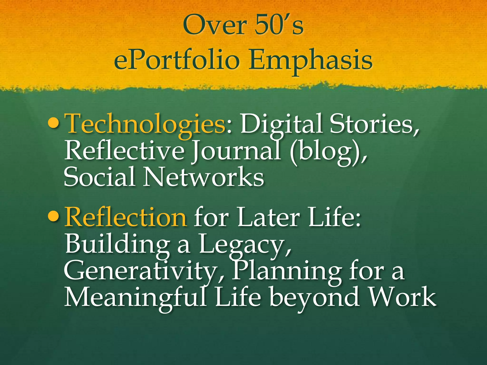 Quote“ Portfolio responds to a calling that is knit into the fabric of our very being. It is about what our motivations are, what makes us feel most alive. Portfolio development is what our true work should be, for it’s where our deep gifts, and our gladness, meet the needs of the world.” p. 43