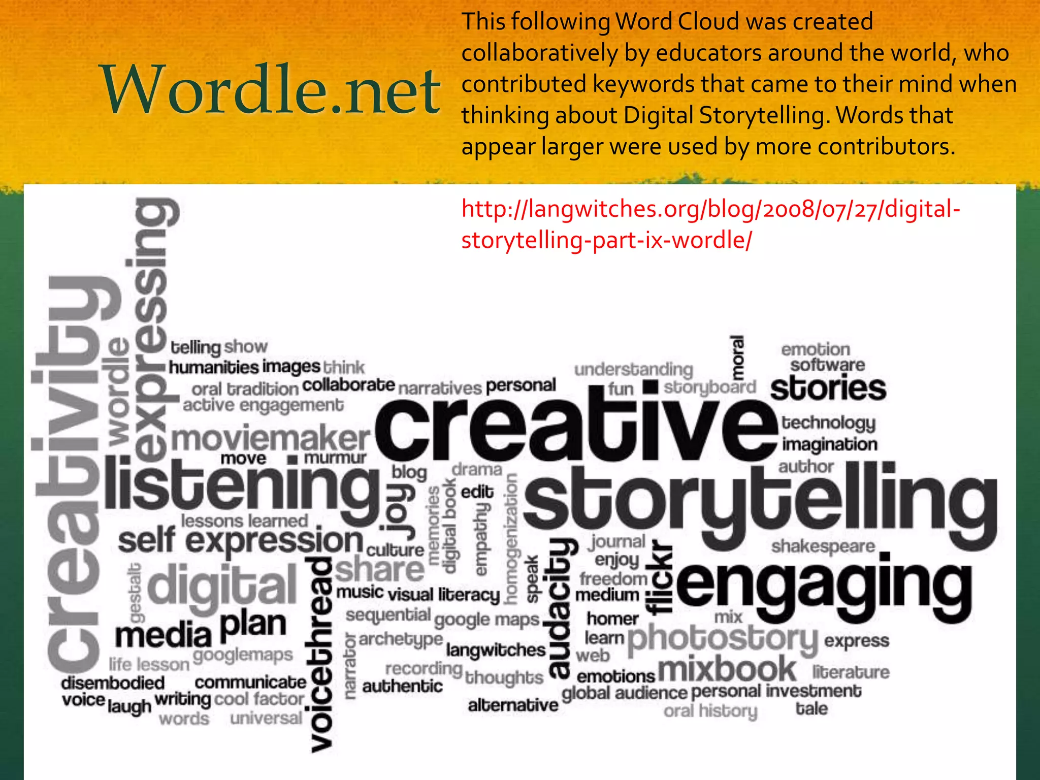 Move beyond text-only artifactsEncourage development of multimedia artifactsIntroduce alternative strategies for reflectionDigital storytelling (audio & video)Blogging (including Twitter)