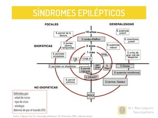 M.J. Mas Salguero
Neuropediatra
Definidos por:
- edad de inicio
- tipo de crisis
- etiología
Además de por el trazado EEG
SÍNDROMES EPILÉPTICOS
Gráﬁco: S. Nguyen The Tich · Neurologie pédiatrique · Ed. Flammarion ·2010 · traducción propia
 
