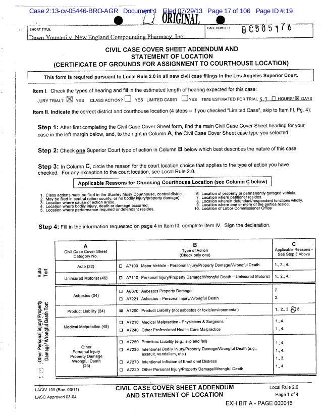 civil case cover sheet addendum los angeles