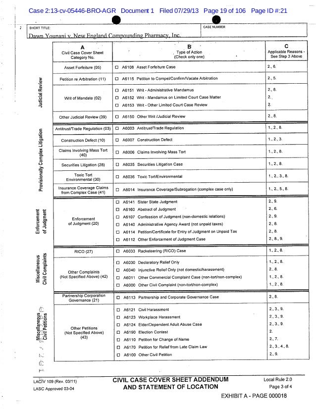 civil cover sheet california