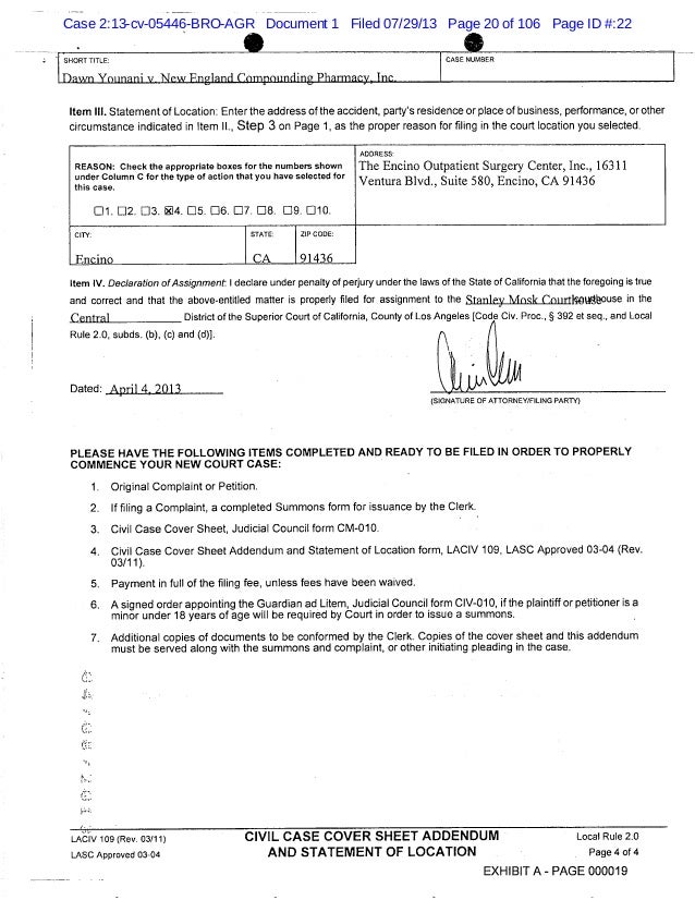 civil case cover sheet addendum los angeles