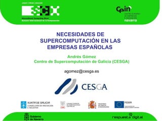 NECESIDADES DE SUPERCOMPUTACIÓN EN LAS EMPRESAS ESPAÑOLAS   Andrés Gómez Centro de Supercomputación de Galicia (CESGA) [email_address] 