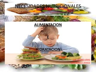 NECESIDADES NUTRICIONALES
ALIMENTACION
E
HIDRATACION
JOSÉ CÁCERES GÁMIZ
CURS NIVELL 2 2014/15
 