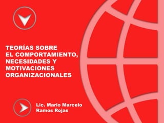 TEORÍAS SOBRE
EL COMPORTAMIENTO,
NECESIDADES Y
MOTIVACIONES
ORGANIZACIONALES




       Lic. Mario Marcelo
       Ramos Rojas
 