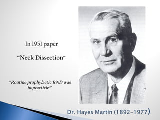 In 1951 paper
“Neck Dissection”
“Routine prophylactic RND was
impracticle”
 