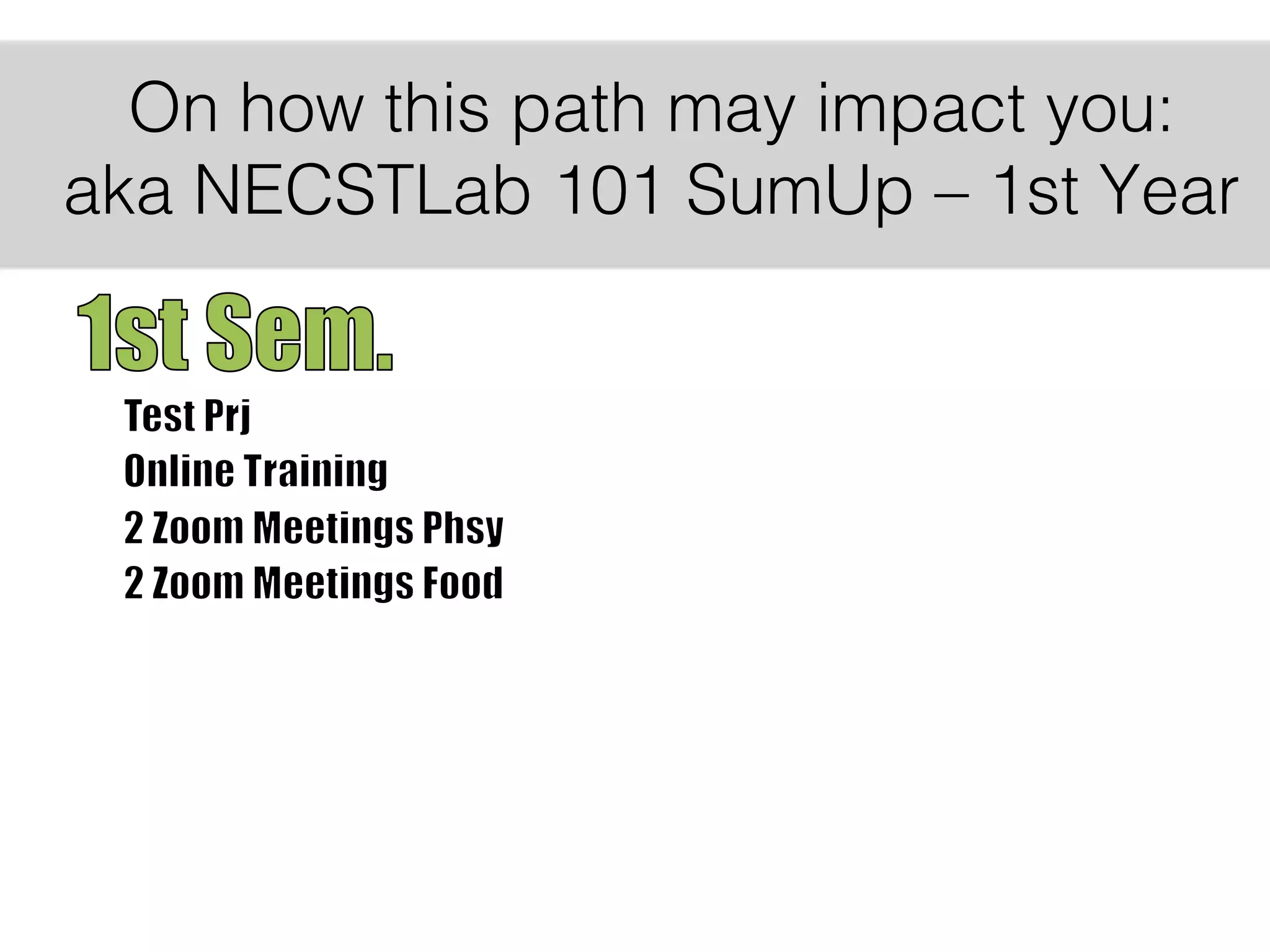 19
On how this path may impact you:
aka NECSTLab 101 SumUp – 1st Year
 