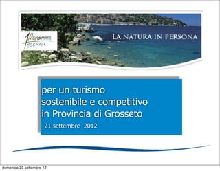per un turismo
                     sostenibile e competitivo
                     in Provincia di Grosseto
                      21 settembre 2012




domenica 23 settembre 12
 