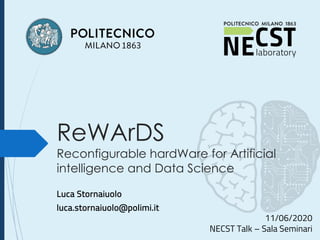 ReWArDS
Reconfigurable hardWare for Artificial
intelligence and Data Science
Luca Stornaiuolo
luca.stornaiuolo@polimi.it
11/06/2020
NECST Talk – Sala Seminari
 