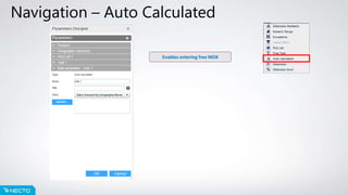 Navigation – Auto Calculated
Enables entering free MDX
 