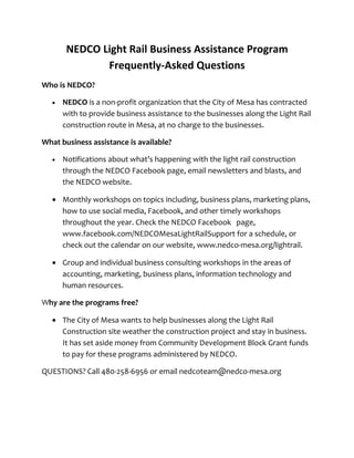 Nedco Light Rail Business Assistance Program FAQ