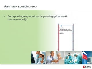 • Een spoedingreep wordt op de planning gekenmerkt
door een rode lijn
Aanmaak spoedingreep
 