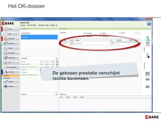 Het OK-dossier
De gekozen prestatie verschijnt
rechts bovenaan.
 