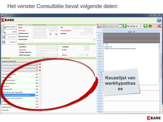 Keuzelijst van
werkhypothes
es
Het venster Consultatie bevat volgende delen:
 