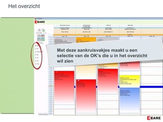 Het overzicht
Met deze aankruisvakjes maakt u een
selectie van de OK’s die u in het overzicht
wil zien
 