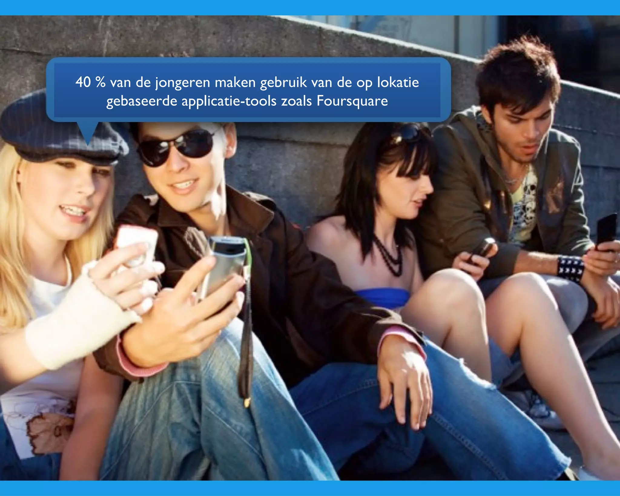 40 % van de jongeren maken gebruik van de op lokatie gebaseerde applicatie-tools zoals Foursquare 