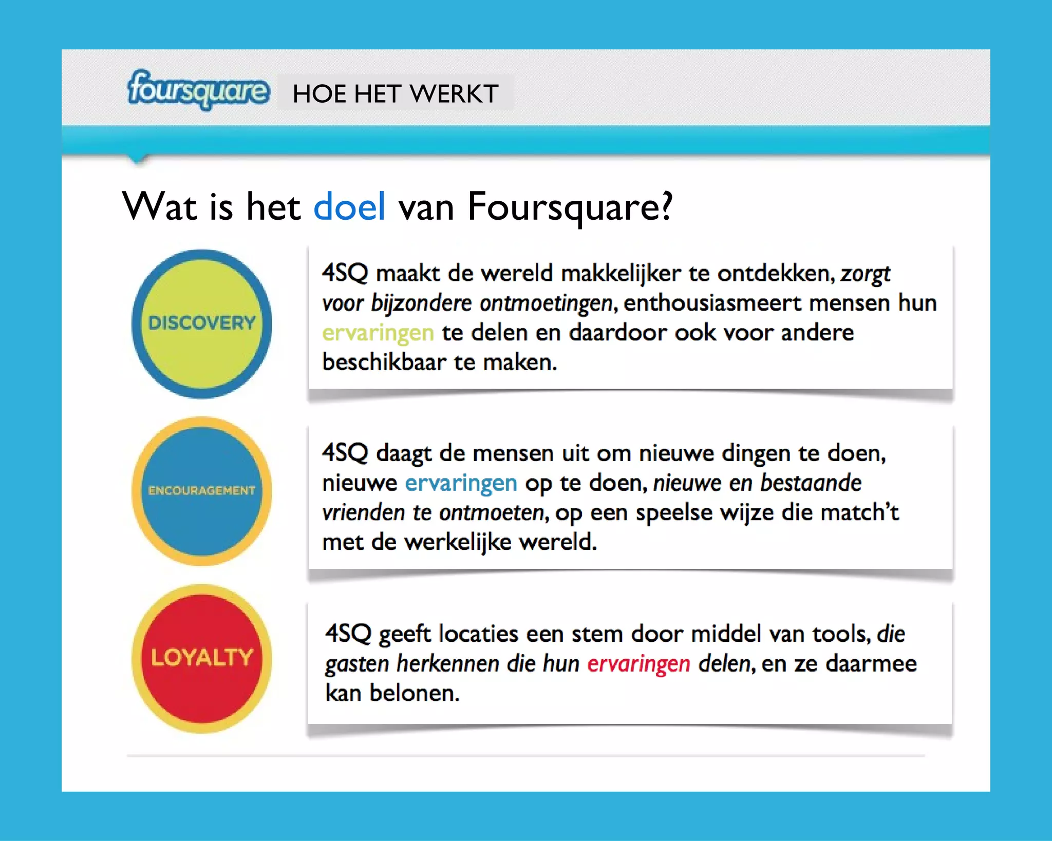 HOE HET WERKT Wat is het  doel  van Foursquare? 