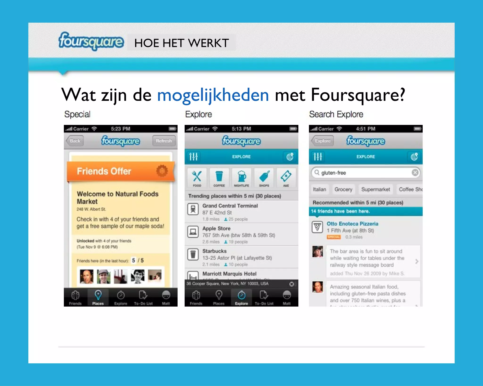 HOE HET WERKT Wat zijn de  mogelijkheden  met Foursquare? 
