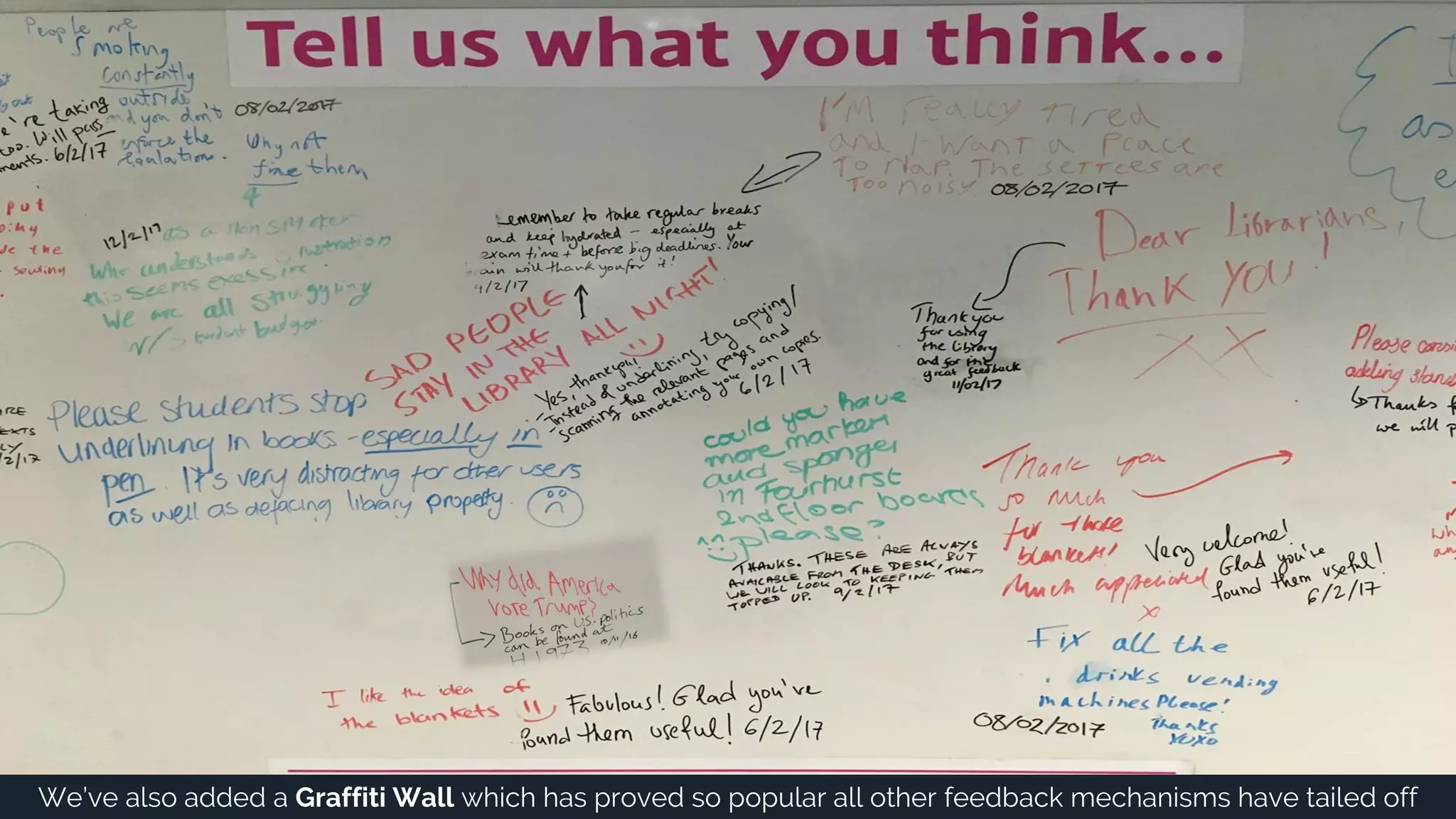 We’ve also added a Graffiti Wall which has proved so popular all other feedback mechanisms have tailed off
 