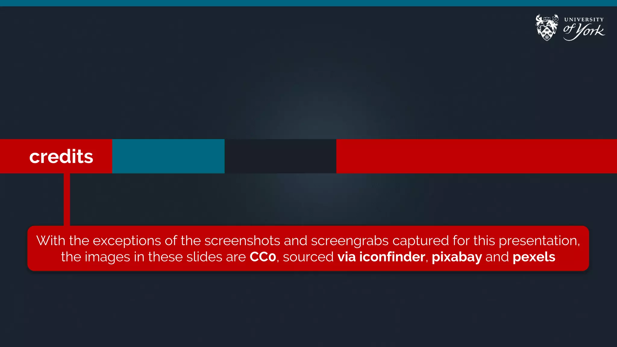 With the exceptions of the screenshots and screengrabs captured for this presentation,
the images in these slides are CC0, sourced via iconfinder, pixabay and pexels
credits
 