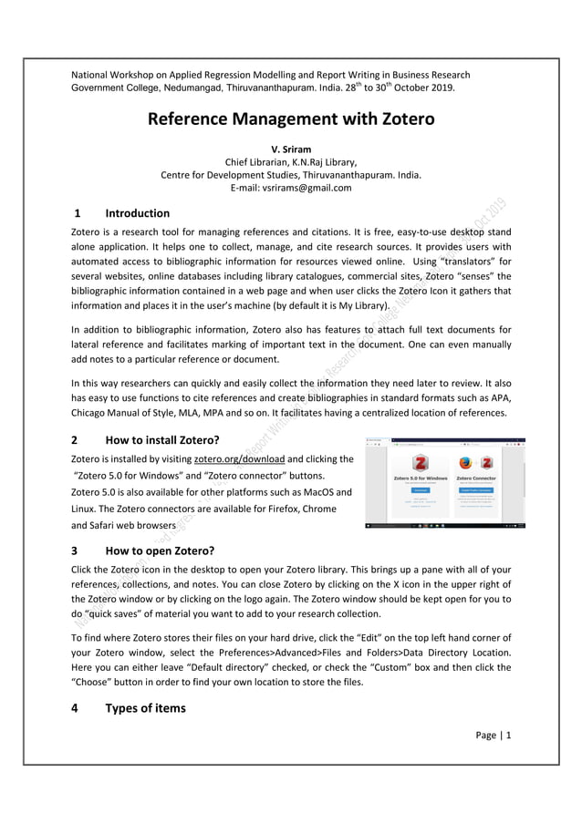 Reference Management Software : Zotero by V. Sriram | PDF