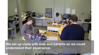 We set up visits with kids and parents so we could
understand their experience.
 
