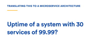 Uptime of a system with 30
services of 99.99?
TRANSLATING THIS TO A MICROSERVICE ARCHITECTURE
 