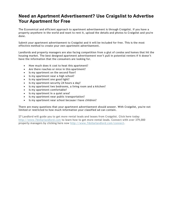 need an apartment advertisement use craigslist to advertise your apar free apartment advertising