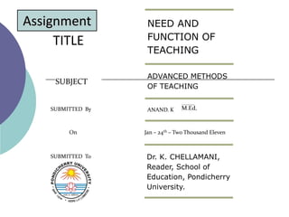 Assignment TITLE SUBJECT SUBMITTED  By On Jan – 24th – Two Thousand Eleven SUBMITTED  To 