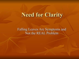 Need for Clarity Falling Leaves Are Symptoms and Not the REAL Problem 