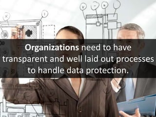 Organizations need to have
transparent and well laid out processes
to handle data protection.
 