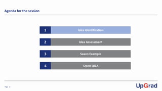 Page -2-
Agenda for the session
Idea Identification
Idea Assessment
Open Q&A
1
2
4
Saavn Example3
 