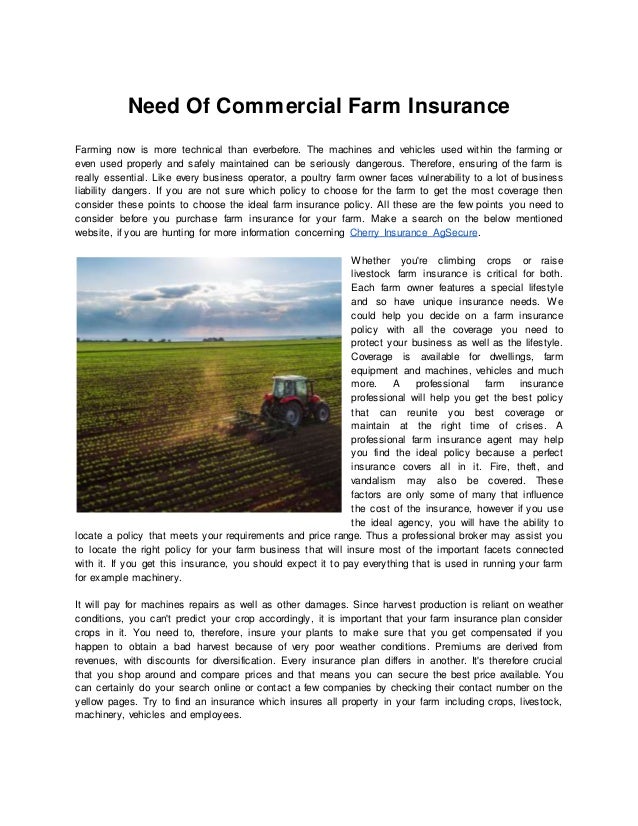 Need Of Commercial Farm Insurance Need Of Commercial Farm Insurance