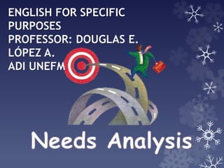 ENGLISH FOR SPECIFIC
PURPOSES
PROFESSOR: DOUGLAS E.
LÓPEZ A.
ADI UNEFM
 