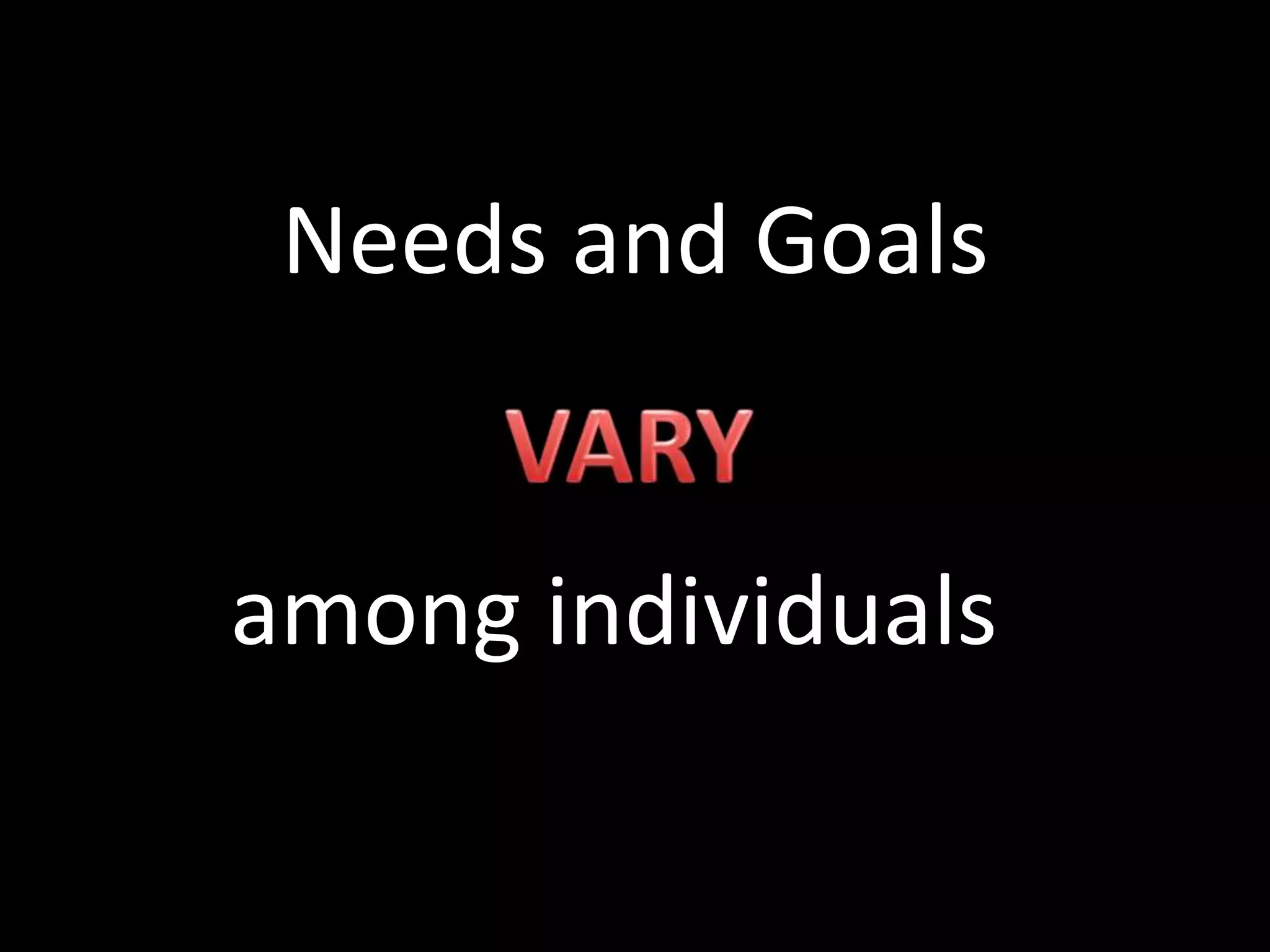 Needs and Goals
among individuals
 
