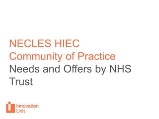 NECLES HIEC Community of Practice  Needs and Offers by NHS Trust 